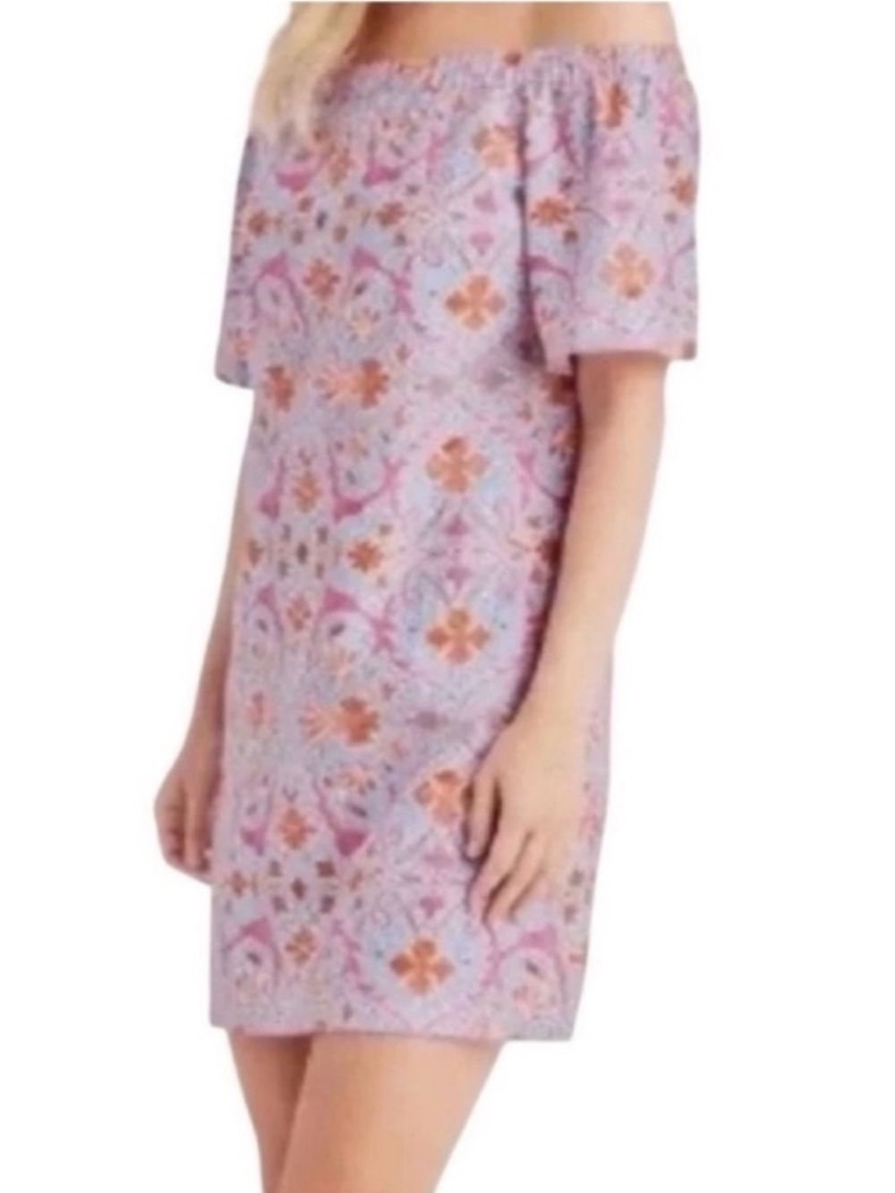 J. Mclaughlin Marina Off Shoulder Short Sleeve Cyrus Sea Silk Blend Shift Dress
